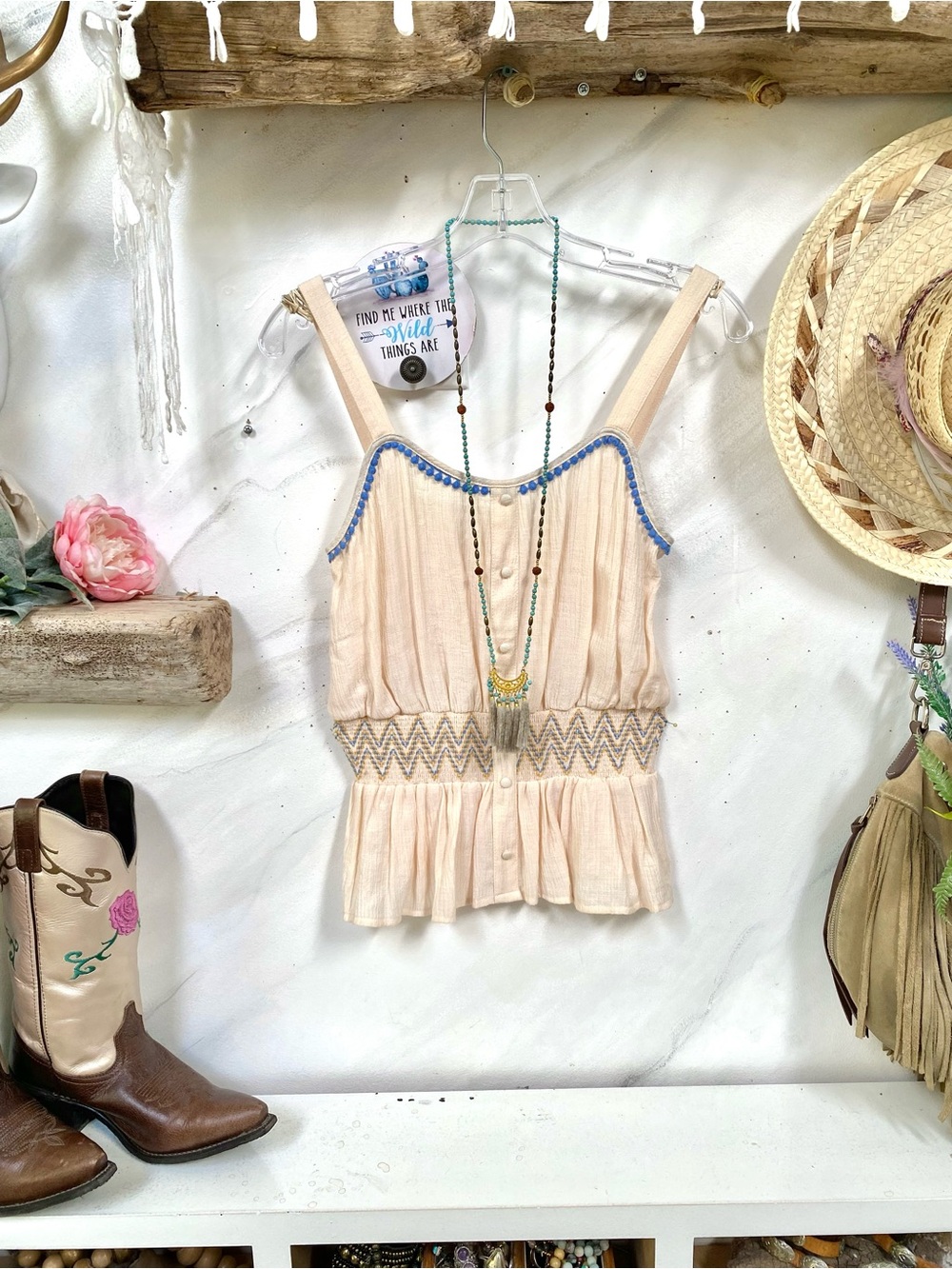 Boho Peplum Tank Top with Embroidered Waist resort vacay beach vibe